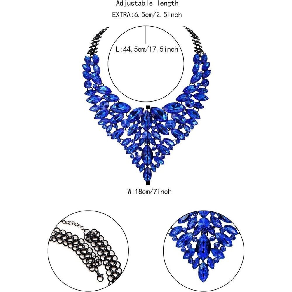 🆕 Women Blue Rhinestone Chunky Bib Collar Necklace Crystal Costume Jewelry Gift - Picture 4 of 8
